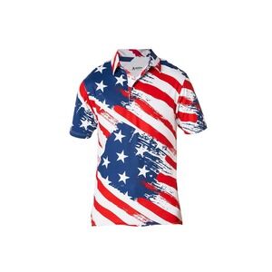 Men`s Royal and Awesome Old Glory Golf Shirt American Flag Polo Top‎ Size XXL